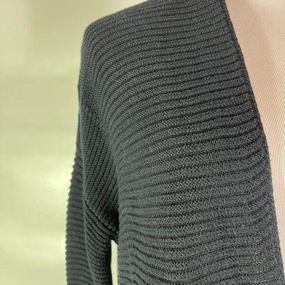Vince Size L Black Drape Front Cardigan Cotton Ribbed - Picture 4 of 13